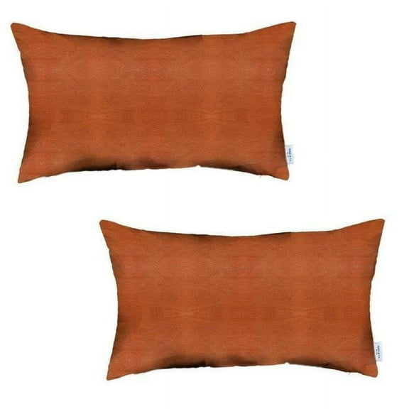 12 x 20 in. Solid Color Handmade Rectangular Faux Leather Lumbar Pillow Cover, Brown - Set of 2
