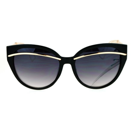 SA106 Marble Print Eyelash Metal Trim Cat Eye Horn Rim Designer Sunglasses Black Smoke