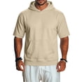 thumbnail image 2 of Mens Short Sleeve Hoodie Loungewear Oversized Hoodie Shirt with Pocket Beige S, 2 of 8