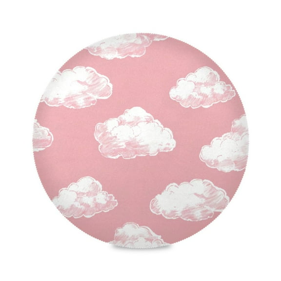 Round Plate Mat 15.4x15.4 Inchesx1 Placemat Table Mat Kitchen Mat Coffee Mat Fabric Thick, Strong Wear-Resistant, Heat Resistance Pink White Cloud