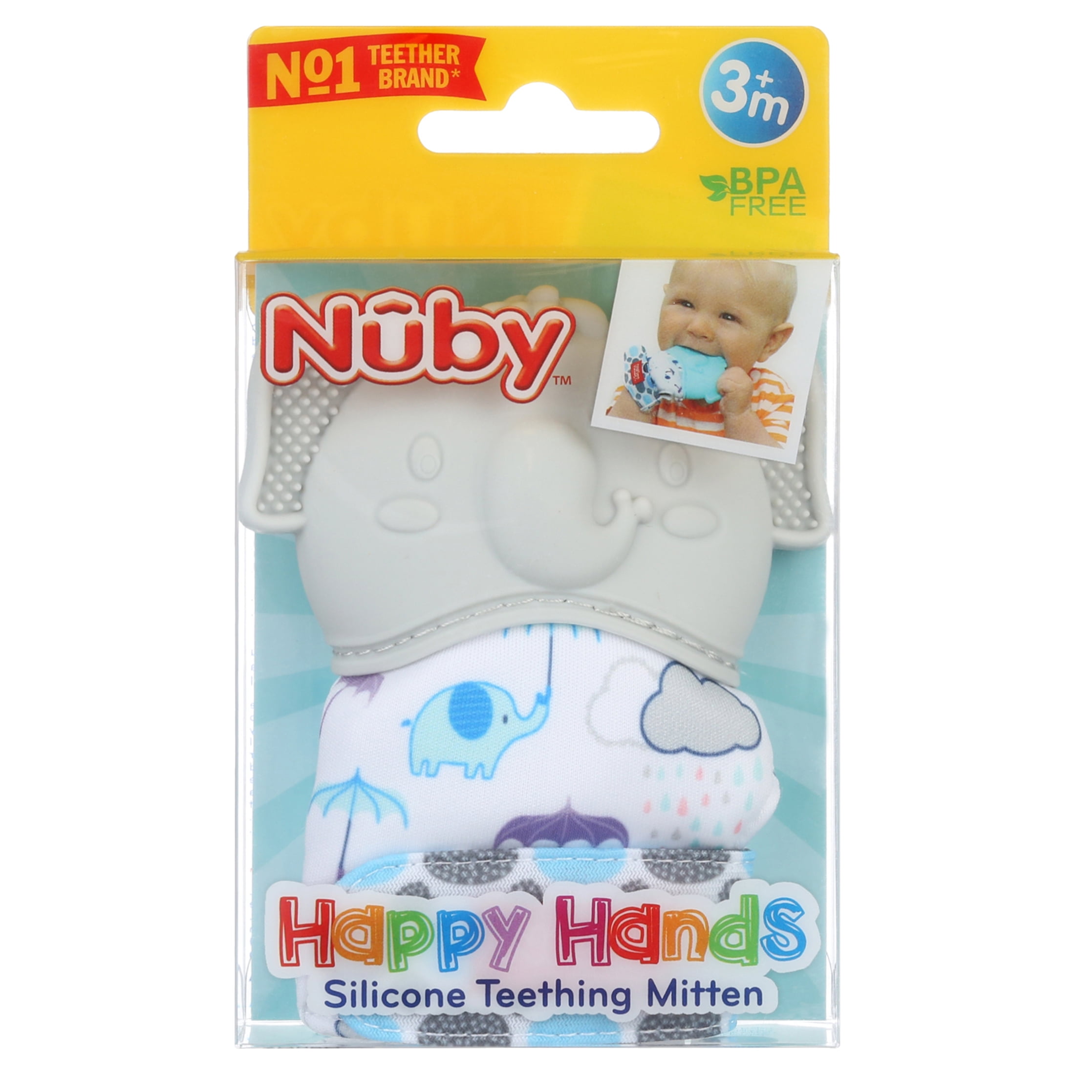 Nuby Happy Hands Teething Glove Grey 3m+ Grey
