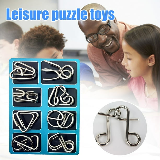 8 Pcs Metal Wire Puzzle Toy Brain Teaser Game Mind Test Ring Kids Gift