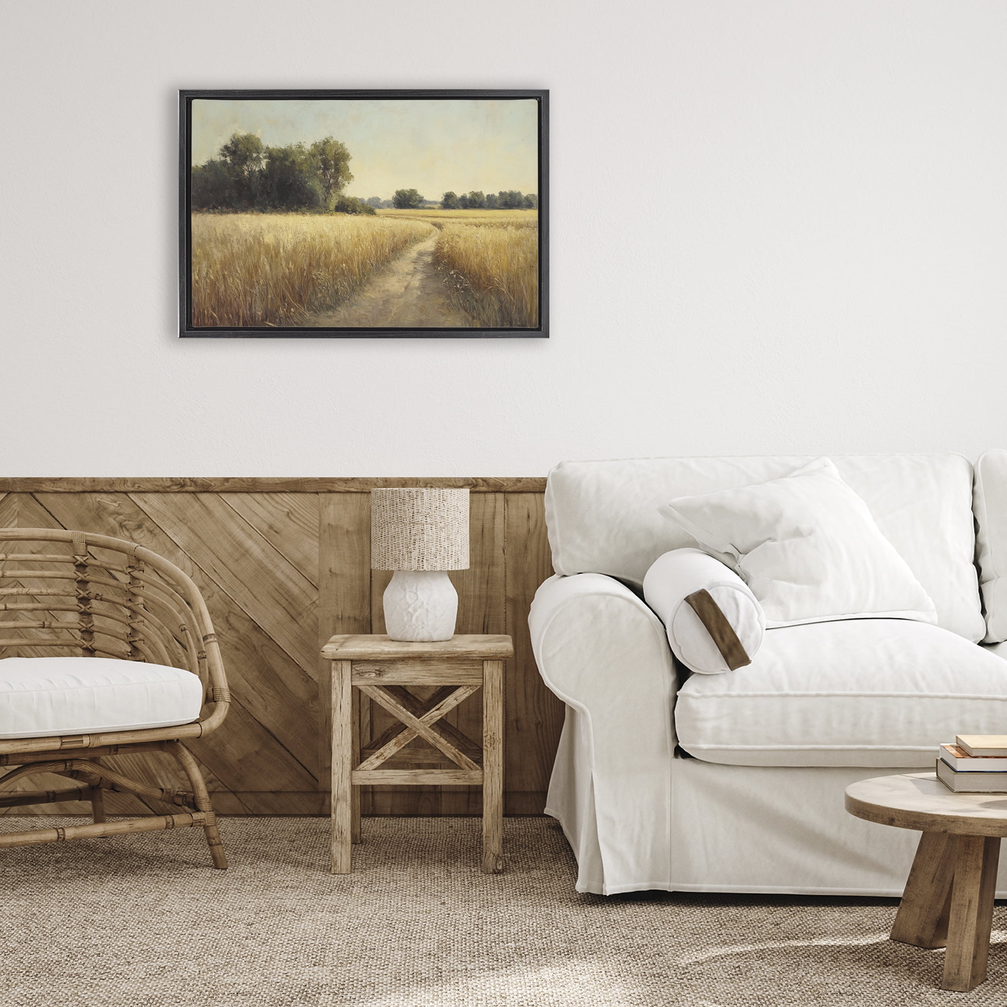 Stupell Industries Sunlit Country Wheat Path Black Framed Floater Canvas Wall Art, design by Petal Prints Design