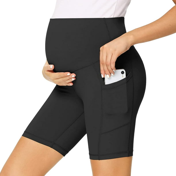 Women's Maternity Athletic Shorts Over The Belly Pregnancy Workout Biker  Running Yoga Shorts with Pockets 