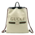 thumbnail image 1 of Pre-Owned GUCCI Gucci print drawstring backpack/tote bag style leather ivory/white... (Good), 1 of 10