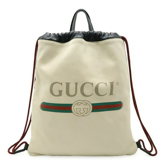 Pre-Owned GUCCI Gucci print drawstring backpack/tote bag style leather ivory/white... (Good)
