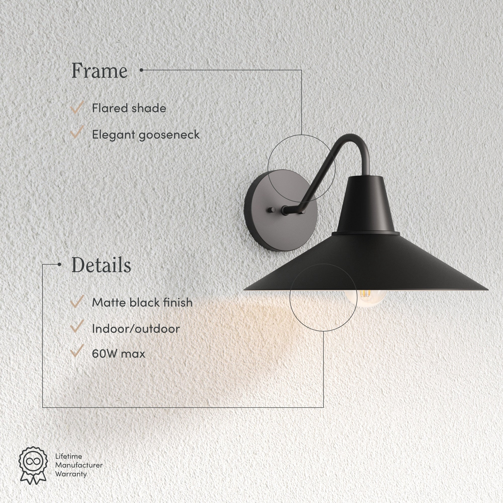 Nathan James Zemi Mid-Century Modern Indoor or Outdoor Decorative Wall Light, Black Wall Sconce for Bedroom or Wall Mount Porch Light, Matte Black