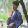 thumbnail image 4 of HongH Men's Japanese Traditional Kimono Robe Long Sleeve Spa Bathrobe Yukata Nightgown Obi Belt Set, 4 of 4