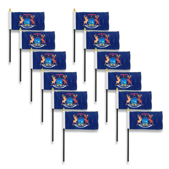 Michigan Stick Flag Width 4 inch x 6 inch Length - 12 PK