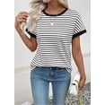 thumbnail image 4 of DOKOTOO Women's Short Sleeve T Shirts Summer Ribbed Knit Crewneck Striped Loose Basic Tee Casual Tops Blouses, 4 of 8