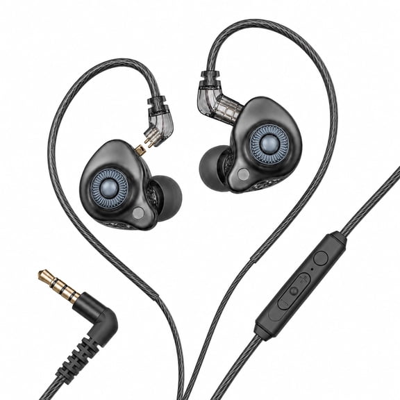 F Felyrify S25 Wired Earbuds with Microphone, 3.5mm HiFi IEM In-Ear Headphones with Mic Mute, Volume Control for Gaming, Music, Calls, Black