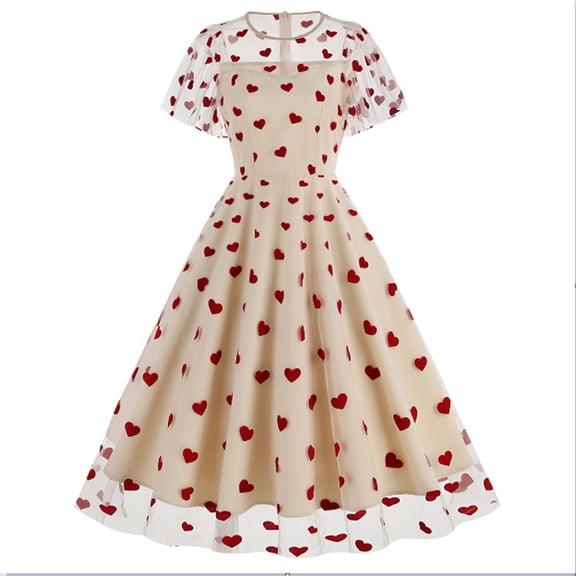 Ayolanni Short Sleeve Summer Dresses for Women Mesh Floral Crew Neck Fitted Waist Maxi Cocktail Dress Elegant Wedding Guest Evening Gown Sundress Beige L