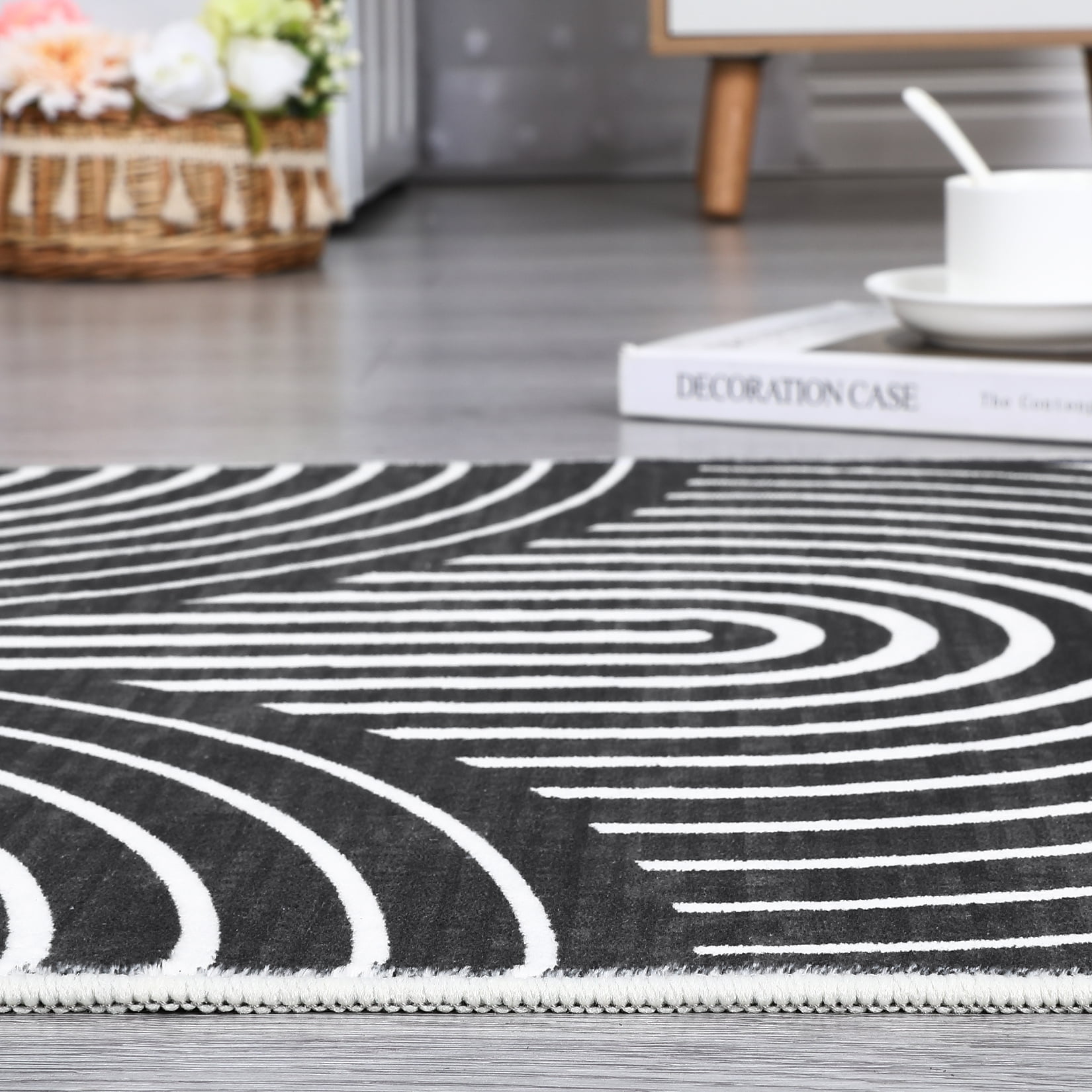 Hasoo Modern Arches Runner Rug Mid Century Modern Bedroom Living Room Decor Floor Rug 2' x 6' Black