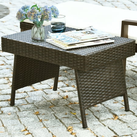 Costway Mix Brown Folding Rattan Side Coffee Table Patio Garden Outdoor Furniture Walmart Canada