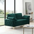 thumbnail image 1 of Chenille Loveseat,Transitional Diamond Tufted 2 Seater Couch,Fabric Upholstered Loveseat Sofa with Sturdy Metal Legs and 2 Arm Pillows,Deep Seat Sofa Couch for Living Room Bedroom Office,Green, 1 of 7