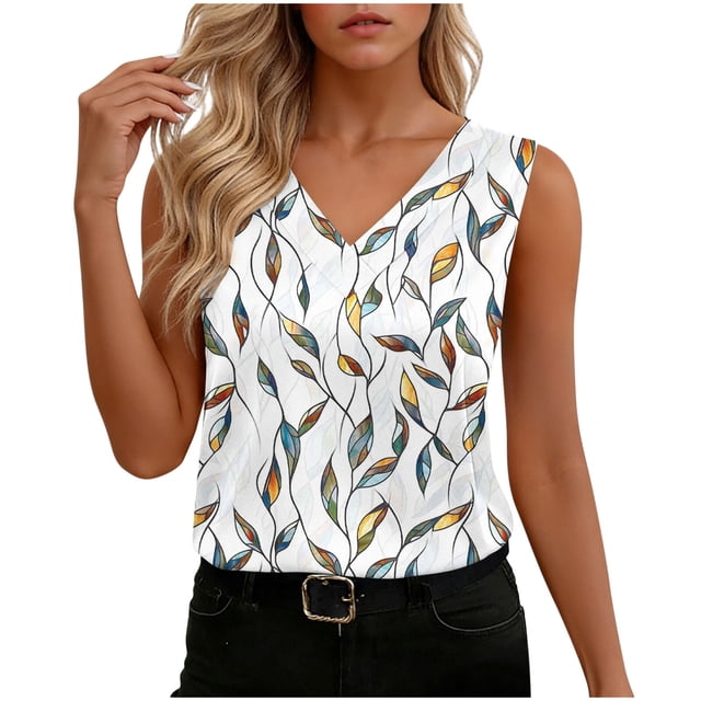 TaTaai Satin Printed Women Tank Top V Neck Sleeveless Lightweight Silk-like Breathable Machine Washable No Fading Non See-through Casual Fashion Top Gift