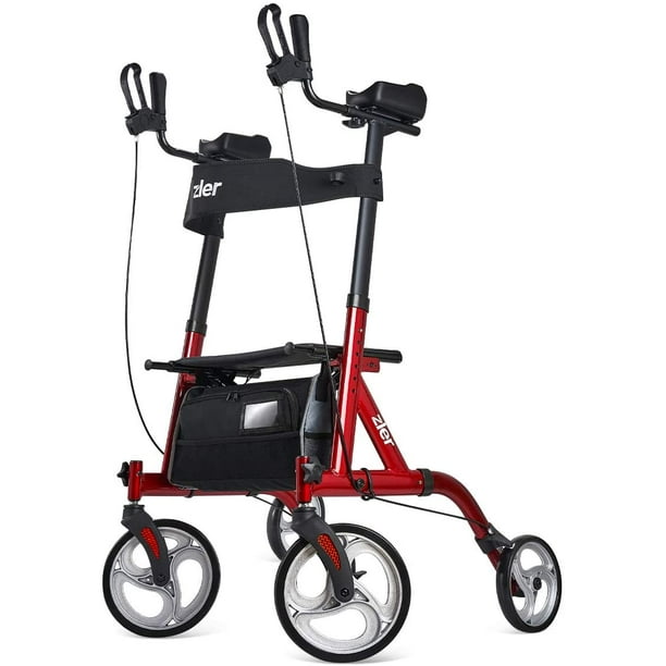 Zler Armrest Tall Walker with 10” Front Wheels, Stand Up Folding