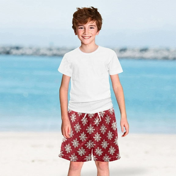 Christmas Snowflakes Pattern Boys Swim Trunks Boardshorts Swimsuit Quick Dry Board Shorts Bathing Suit 2-12T