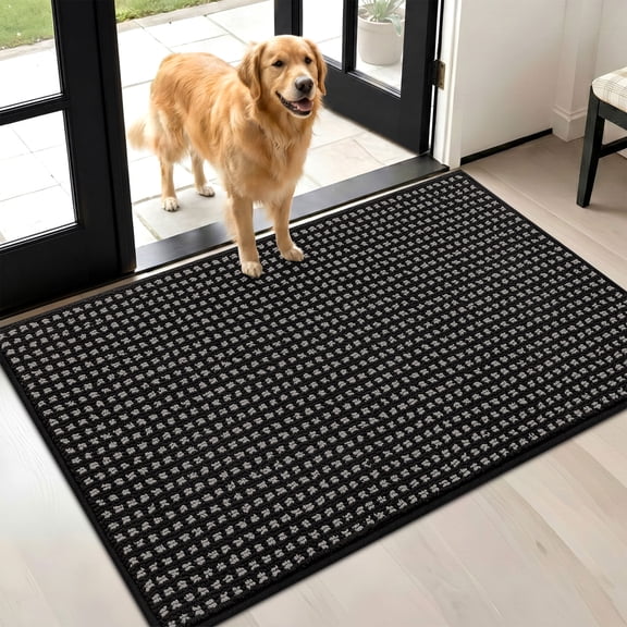 Bsicpro Door Mat Modern Non-Slip Entryway Black Polypropylene, 24" x 35", Machine Washable