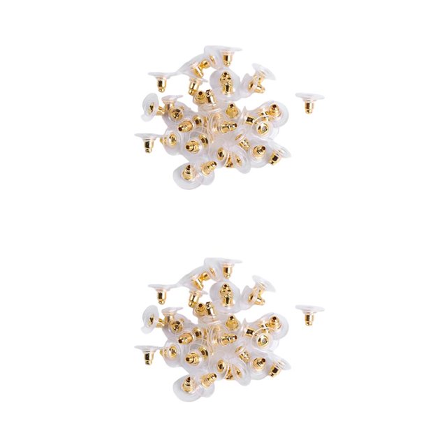 Sonducket 100 pares de respaldos de aretes para tachuelas, forma única, perforados, de seguridad, chapados en la parte posterior, reemplazos, dorado 2Conjunto