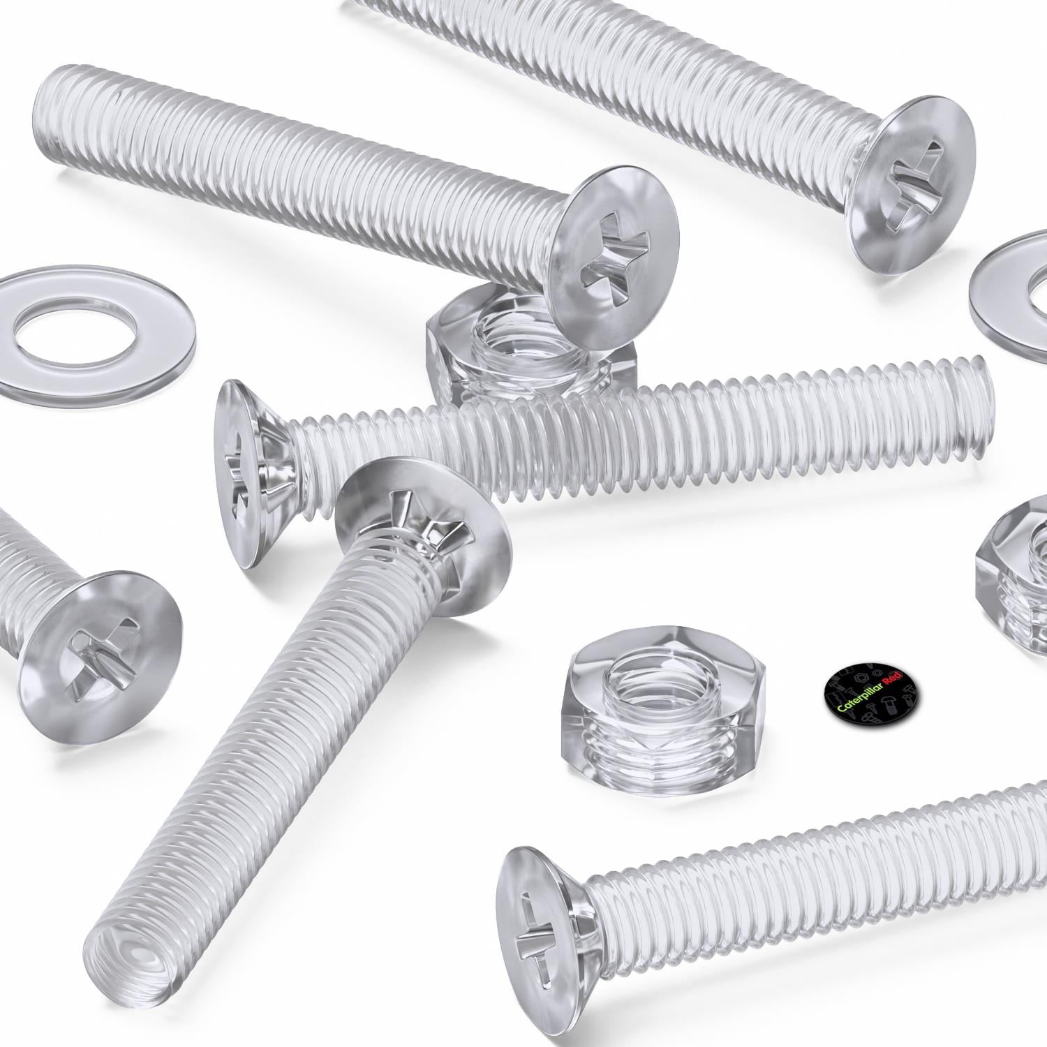 50 x Crosshead Countersunk Screws Nuts and bolts, Transparent Clear Plastic Acrylic, M3 x 20mm - Acrylic Plastic Screws, (3/32 x 25/32 in)