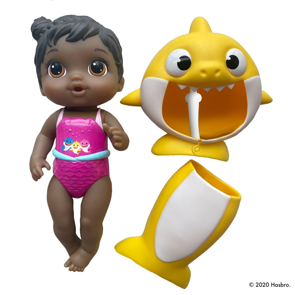 Baby Alive, Baby Shark Black Hair Doll, with Tail and Hood, Waterplay