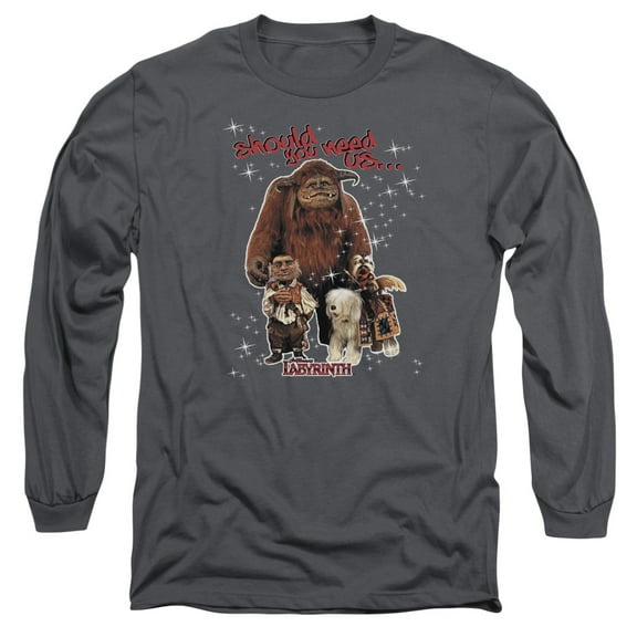 Labyrinth Should You Need Us  Long Sleeve Adult 18/1 T-Shirt Charcoal