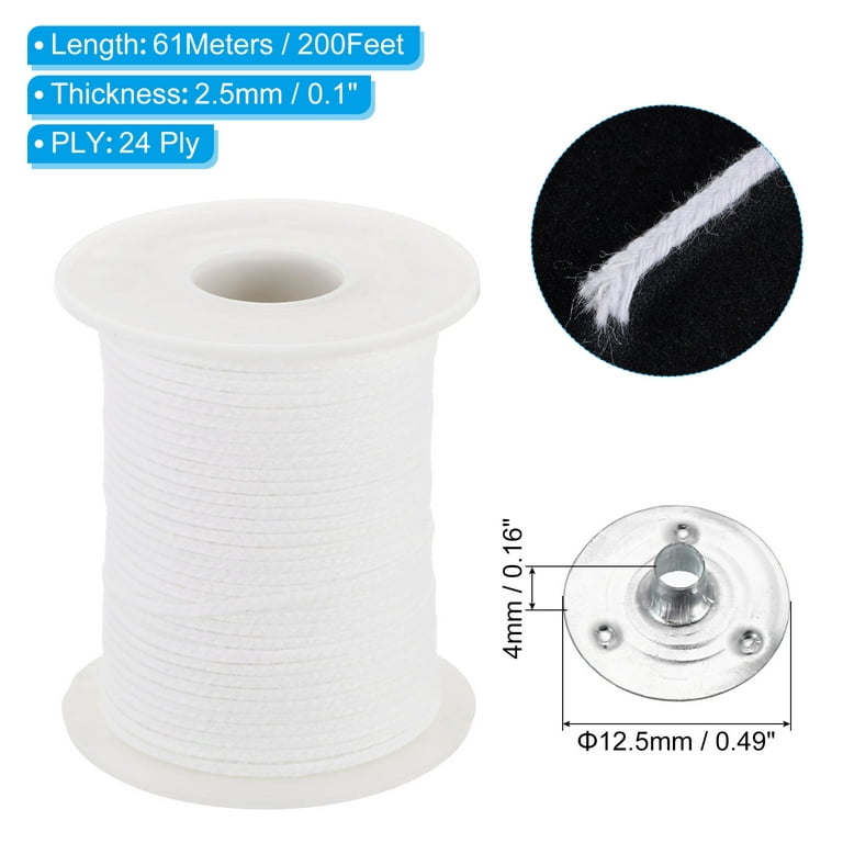 24 Ply Braided Cotton Candle Wicks Bulk 200ft for Candle Making in Max Dia  2'' Pillar, 200 PCS Metal Candle Wick Stand Sustainer Tabs 14mm, Candle  Wick with Metal Base : 