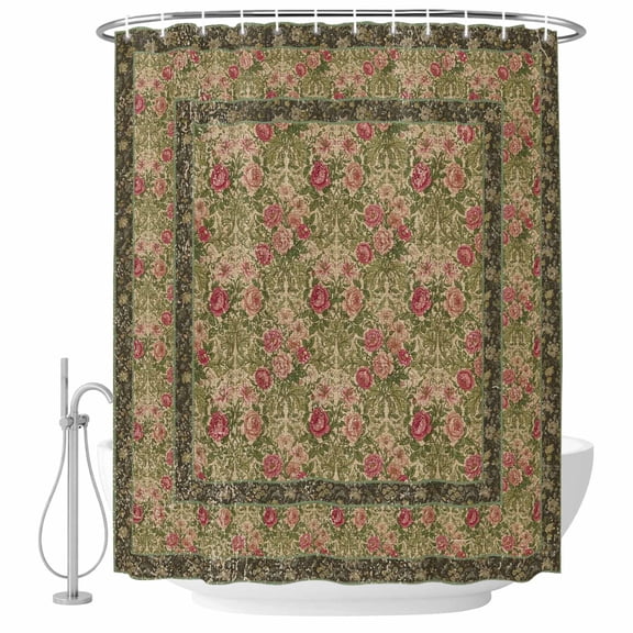 54x78 Inch Shower Curtain Decorative Sage Green Boho Bathtub Bath Curtains Fabric Waterproof Bathroom Decor, Vintage Ethnic Tribe Abstract Art Floral Small Stall Shower Curtain Set with 12 Hooks