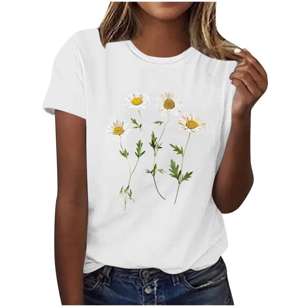 Tops de Ajuste Suelto para las Mujeres Sudadera Casual Impresa Manga Corta Cuello Redondo Superior, Poliéster