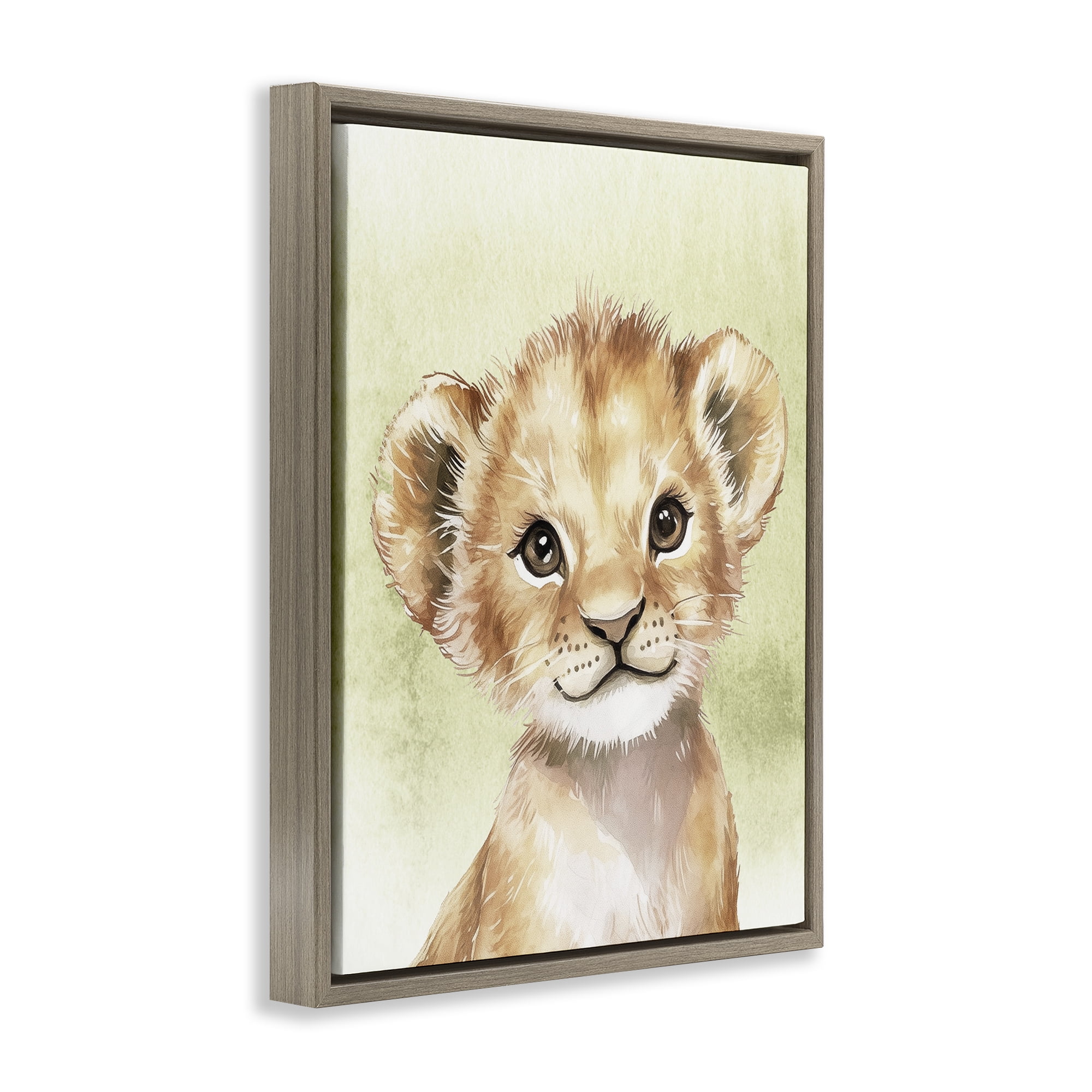 Stupell Industries Jungle Friends Baby Lion Brown Framed Floater Canvas Wall Art, design by Christine Simpson Art