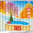 thumbnail image 1 of Whimsical Winter Shower Curtain with Christmas Tree 2025 Design Cartoon Style, 1 of 4