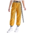 thumbnail image 4 of Hansber Kids Girls Jazz Hip-hop Costume Shiny Sleeveless Crop Top and Pants Set 2 Piece Street Dance Outfits Gold 16, 4 of 5