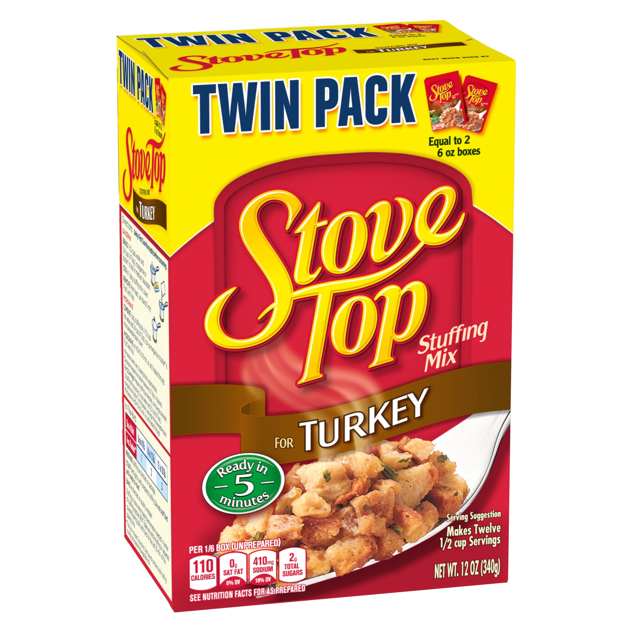 (6 pack) Stove Top Turkey Stuffing Mix Side Dish Twin Pack, 2 ct Pack, 6 oz Boxes