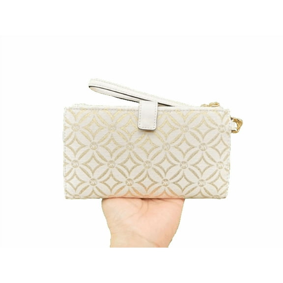 Michael Kors Jet Set Travel LG Double Zip Wallet Graphic Logo MK - Pale Gold Multi