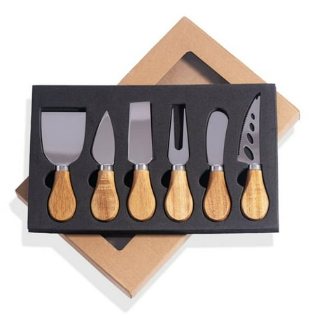 Jademaz Cheese Knife Set Stainless Steel Charcuteries tools with Wood Handle, Slicing set, & Spreader.