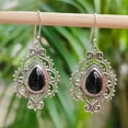thumbnail image 2 of Natural Black Onyx Silver Dangle Earrings - 925 Sterling Silver Handmade Pear Shape Jewelry - Boho Chic - Anniversary Valentine's Day Gift for her, 2 of 8