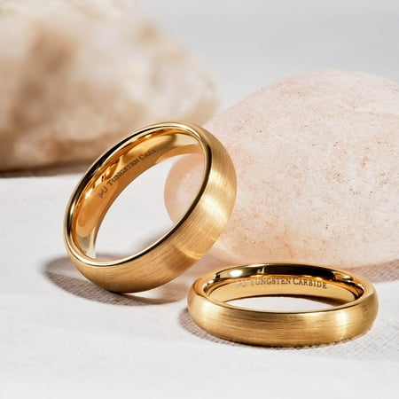 MJ Metals Jewelry Unisex 4mm Gold Plated Brushed Tungsten Carbide Half Dome Wedding Ring Size 12 MJ Metals Jewelry Unisex 4mm Gold Plated Brushed Tungsten Carbide Half Dome Wedding Ring Size 12