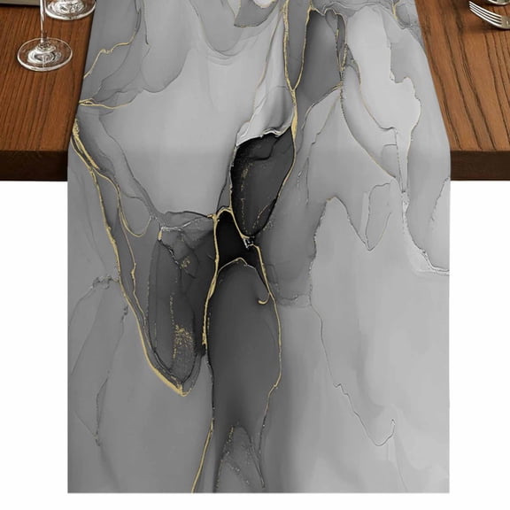 Grey Ombre Marble Table Runner 120 Inches Long,Gray Marble Crack Abstract Modern Cotton Linen Table Runners Dresser Scarves,Decorative Tabletop Scarf Furniture Cover for Home Dinner Party 13"x120"
