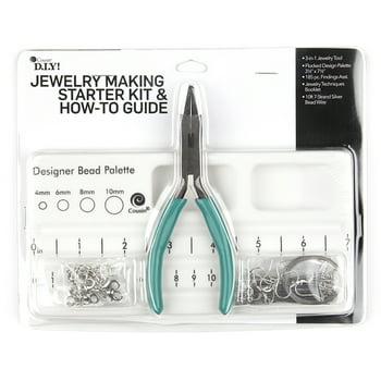 CousinDIY DIY Jewelry Making Kit with Jewelry Pliers and Findings, Silver, Teal