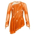 thumbnail image 3 of iiniim Girls Sparkly Figure Ice Skating Dress Mesh Long Sleeve Irregular Hem Ballet Lyrical Ballroom Dancewear Orange 6, 3 of 6