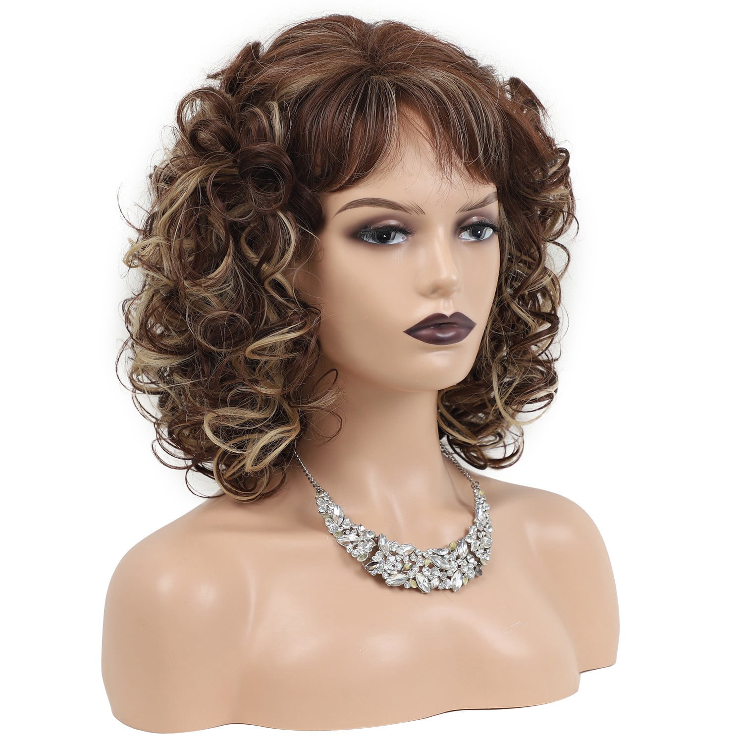 Women Medium Long Curly Blonde Wig Natural Volume Heat Resistant Synthetic Hair