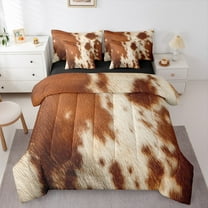 Manfei Fashion Rustic Print Bedding Comforter Set 7pcs, Vintage Cow Print Queen Bedding Sets, Teen Female Men Adult Reversible Queen Sheet Sets, Microfiber Bedroom Decor