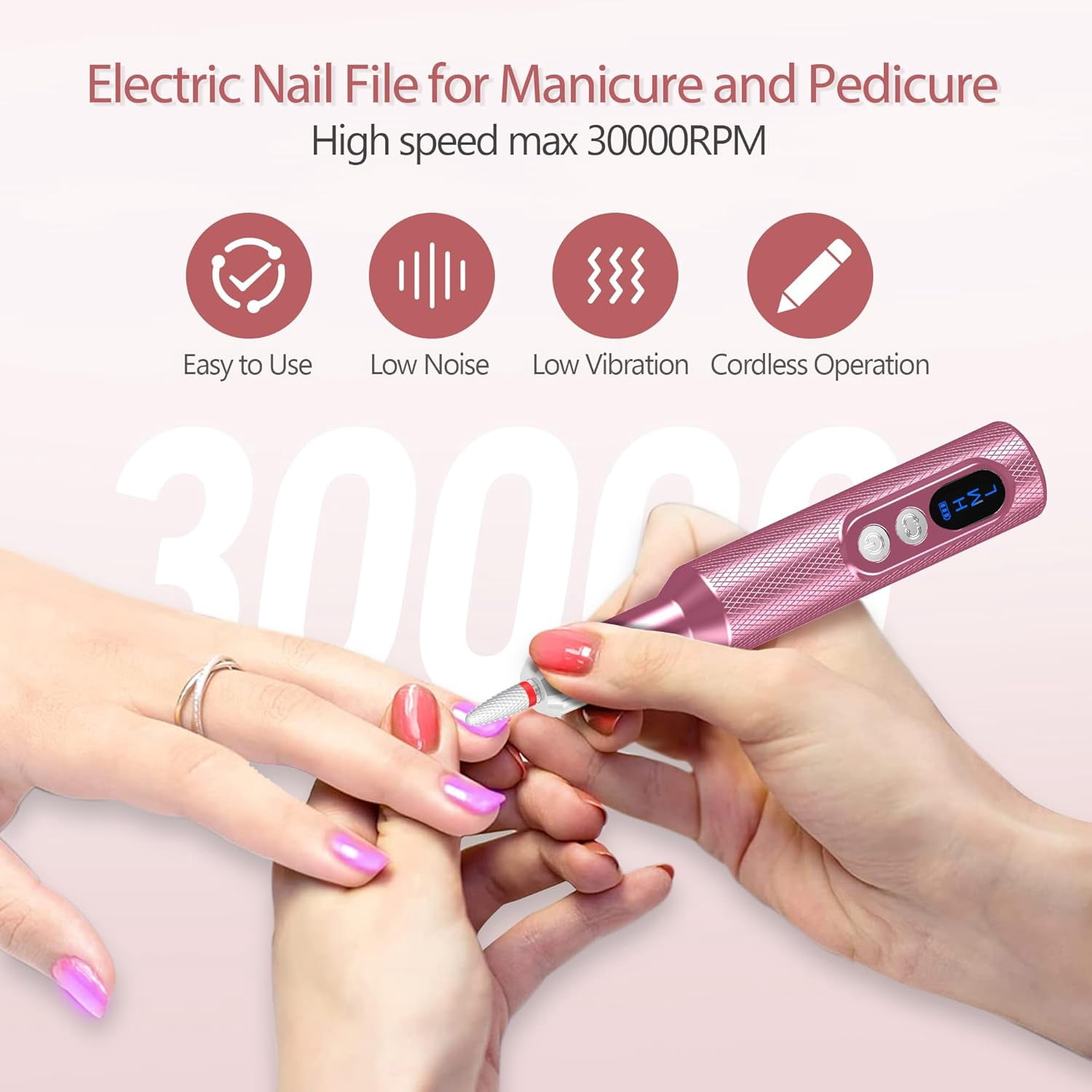 Aorsher Cordless Electric Nail Drill Professional E-File Nail Drill Kit for Acrylic, Gel Nails, Manicure Pedicure Polishing Shape Tools Design for Home Salon Use Gray