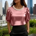 thumbnail image 2 of XuJwPNcy Womens Round Neck Silk Satin Tops Dressy Half Sleeve Work Blouses Spring Summer Loose T Shirts Business Outfit, 2 of 5