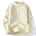 thumbnail image 2 of FYDUU Men's Crewneck Sweater Mens Crew Neck Sweater Cable Knit Pullover Top Long Sleeve Warm Sweaters Trend Casual Business Knitwear Trendy Soft Knitwear, 2 of 4