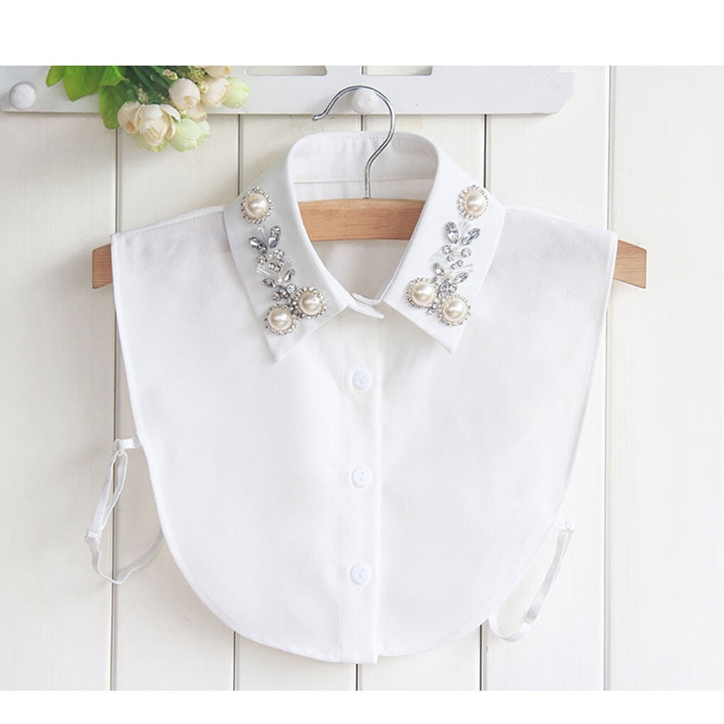 Women Fake Collar Shirt Detachable False Collars Shinny False Collars Vintage Crystal Tops Clothes Sweater Decoration Accessories White Walmart
