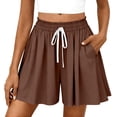 thumbnail image 2 of Womens Flowy High Waisted Shorts Loose Fit Drawstring Casual Summer Shorts with Side Pockets Brown XL, 2 of 4