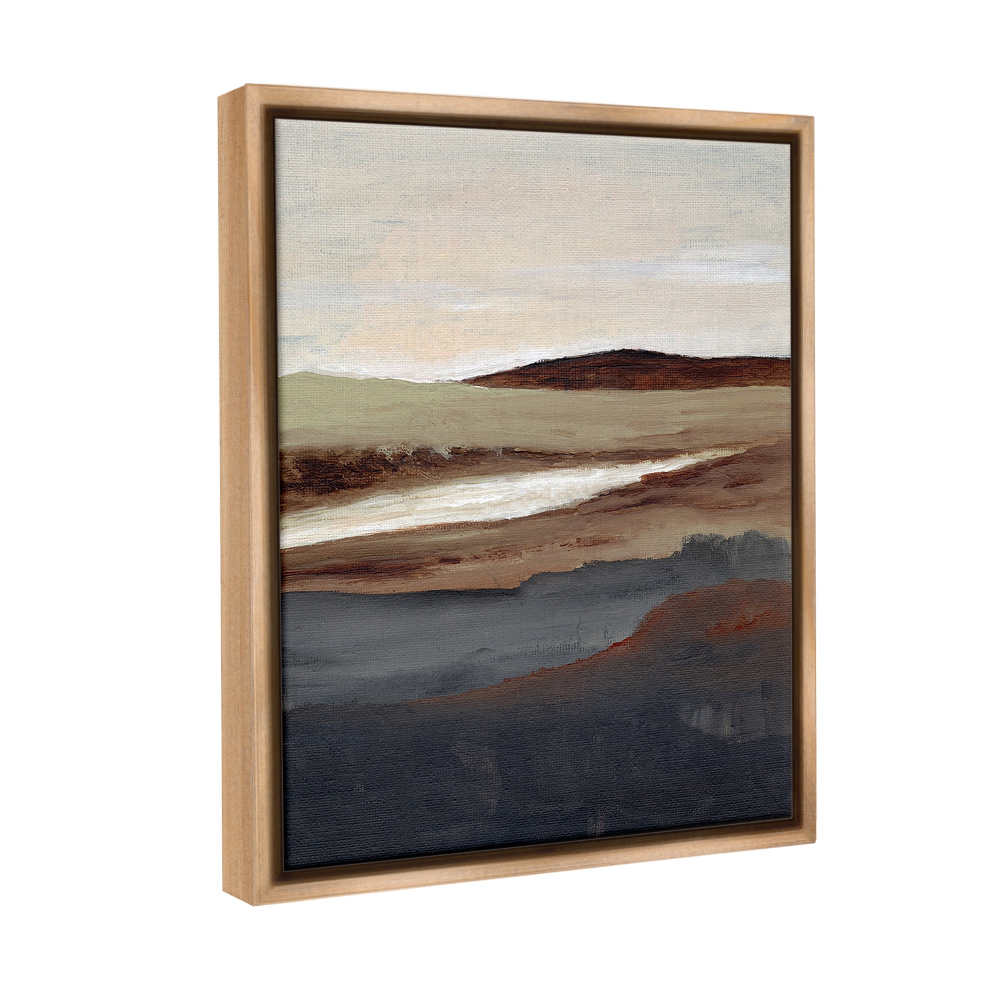 Stupell Industries Rustic Hills Abstraction Landscape Painting Brown Floater Framed Canvas Art Print Wall Art, 25 x 31