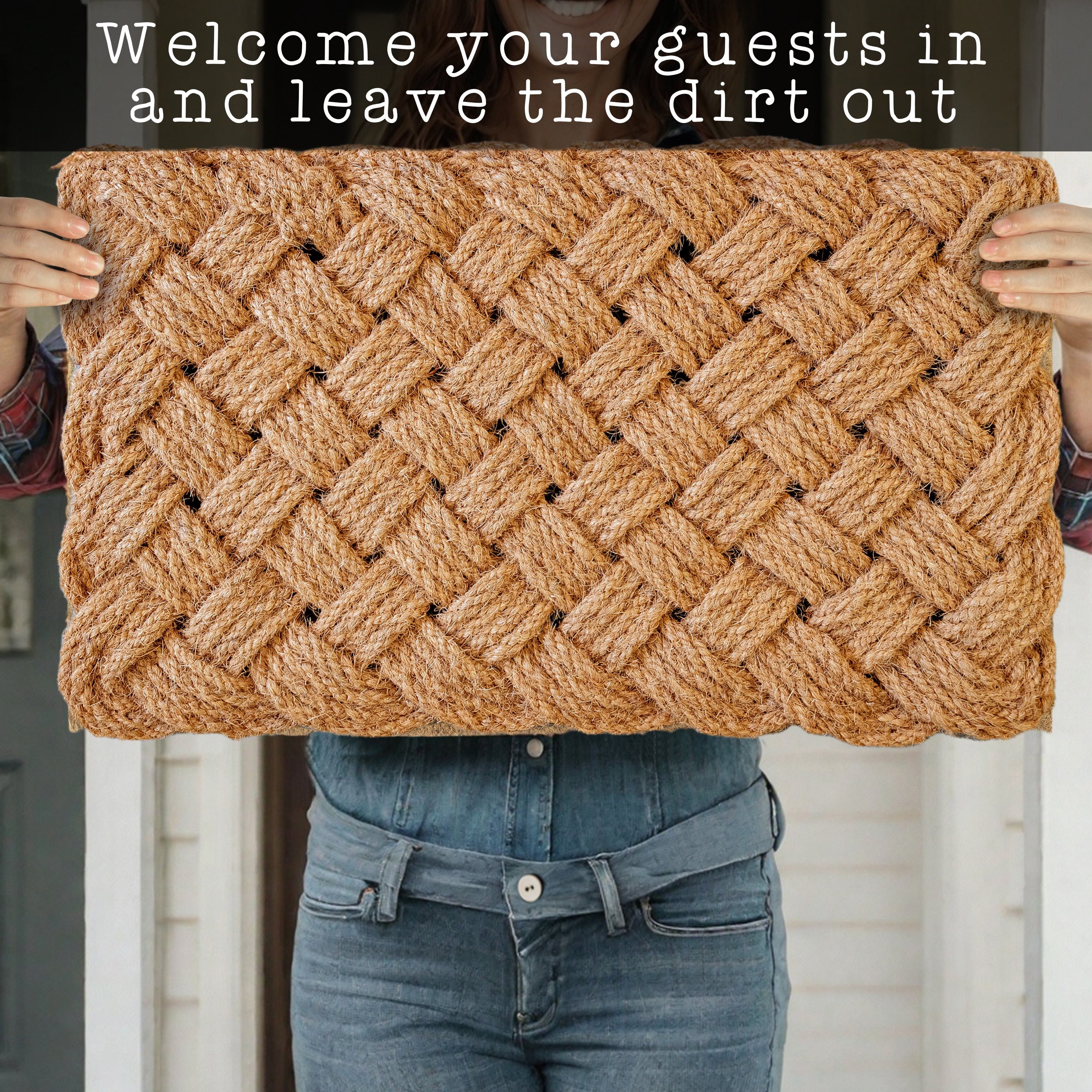 MAINEVENT Braided Rope Doormat 30x17 Inch, Nautical Outdoor Woven Rope Welcome Mat